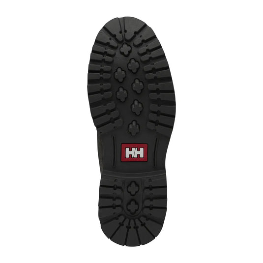 Sohle eines schwarzen Helly Hansen® Men's Fremont Waterproof Boot mit Profilmuster und Logo.