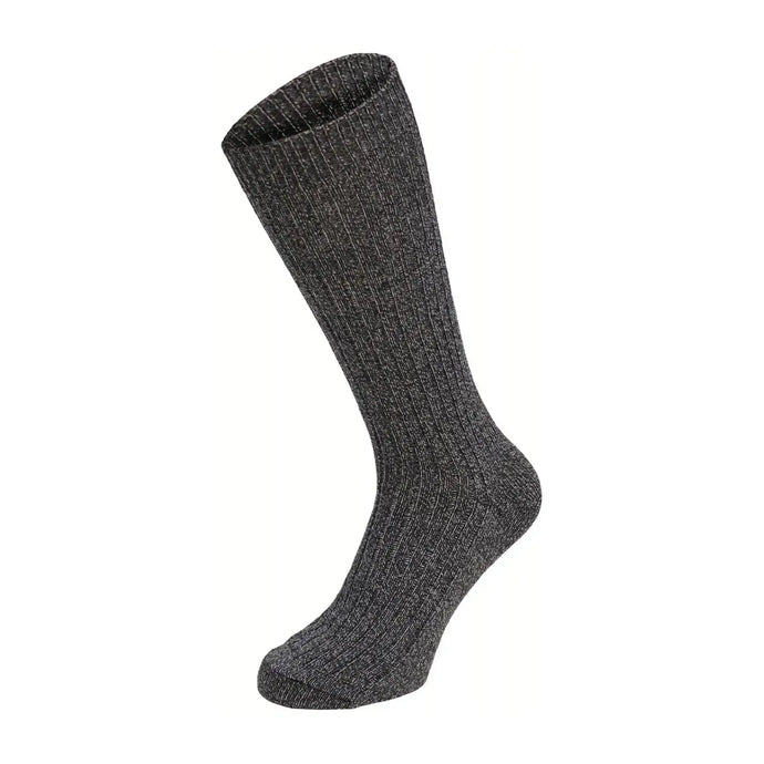 Eine einzelne graue MFH® BW Socken mit Keilferse isoliert auf weißem Hintergrund.