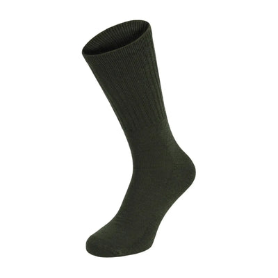 Eine einzelne dunkelgrüne MFH® Army Socken vor einem weißen Hintergrund.