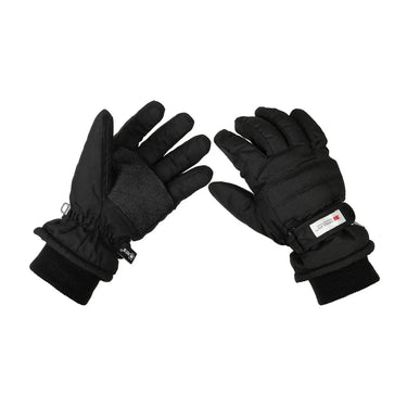 Ein Paar warme, schwarze MFH® Fingerhandschuhe mit 3M™ Thinsulate™ Isolation Winterhandschuhen.