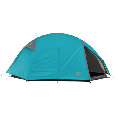Ein blaues Kuppelzelt mit teilweise geöffneter Zelttür, aufgestellt in einer neutralen Umgebung in der Nähe des Grand Canyon®.