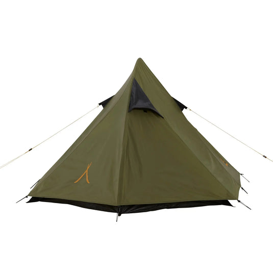 Olivgrünes Grand Canyon® Cordova 1 (Kuppelzelt) Campingzelt im Freien aufgebaut.