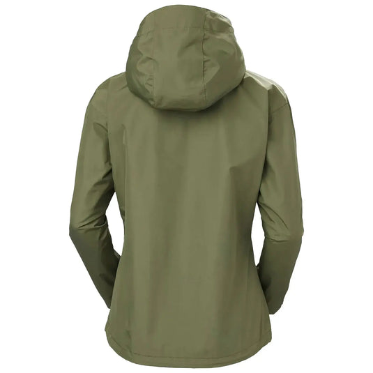 Die olivgrüne Helly Hansen Damen-Regenjacke Seven J von hinten.