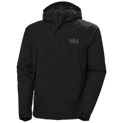 Schwarze, wasserdichte Helly Hansen® Banff Shell-Jacke für Herren mit Kapuze und Helly Hansen-Markenlogo auf der Brust.