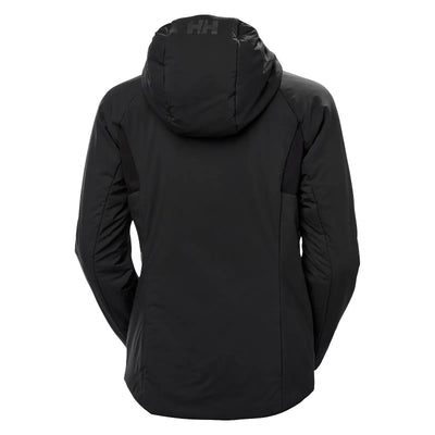 Helly Hansen® Damen Odin Stretch Hood Insulator 2.0 schwarze Kapuzenjacke auf weißem Hintergrund.