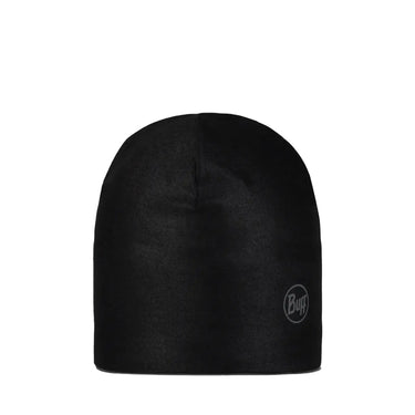 Schwarze Buff® ThermoNet® Mütze mit Logo am unteren Rand auf weißem Hintergrund.