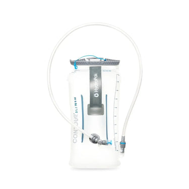 Eine HydraPak® Contour™ 2-Liter-Trinkblase mit Schlauch und Messmarkierungen vor weißem Hintergrund.