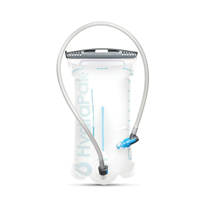 HydraPak® Shape-Shift™ 2 Liter Trinkblase mit Trinkschlauch und Beißventil auf weißem Hintergrund.
