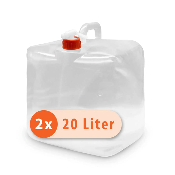 PLUVIA Kunststoff-Wasserbehälter mit einem Fassungsvermögen von 40 Litern, angegeben als 2x20 Liter, konzipiert für Trinkwasser.