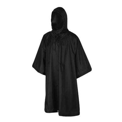 Schwarzer Helikon-Tex®-Poncho mit Kapuze, US-Modell, aus Polyester, auf weißem Hintergrund.