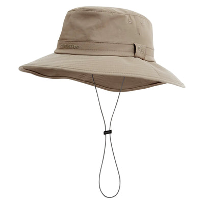 Beigefarbener Craghoppers NosiLife Outback Hat II Outdoor-Sonnenhut mit Kinnriemen und UV-Schutz.