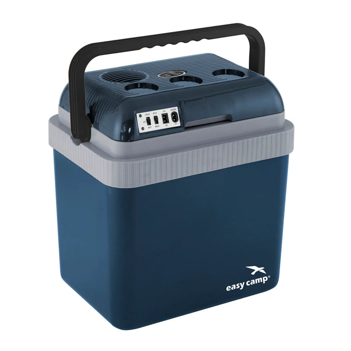 Easy Camp® Chilly 12V/230V Kühlbox tragbare elektrische Kühlbox auf weißem Hintergrund.
