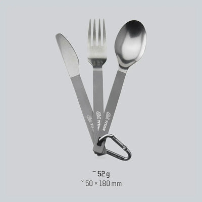 Esbit® Titan Besteck-Set 3-teiliges Campingbesteck, konzipiert für Outdoor-Abenteuer, mit einem Gewicht von ca. 52 Gramm und den Maßen ca. 50 x 180 mm.