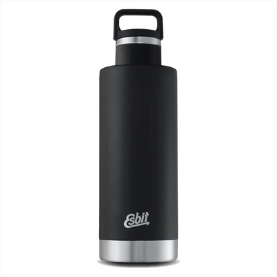 Esbit® Isolierflasche Sculptor „Standard Mouth“ 1000ml Edelstahl Schwarz, auslaufsicher mit Metallverschluss und Tragegriff, mit dem Markenlogo „esbit“.