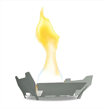 Digitale Illustration einer stilisierten Flamme, die aus einem Esbit® Notfallkocher (Set)-Halter aufsteigt.