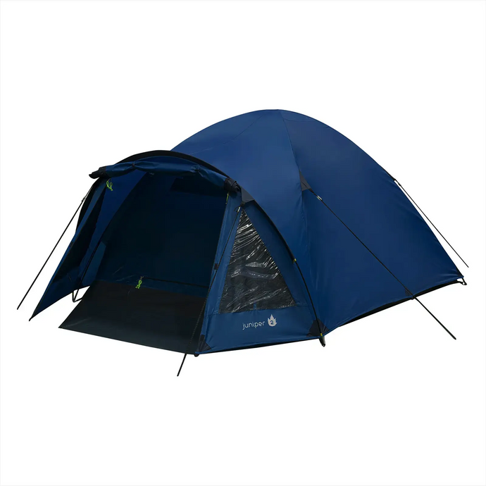 HIGHLANDER® Juniper 2 Personen Zelt Campingzelt mit offener Tür auf weißem Hintergrund.