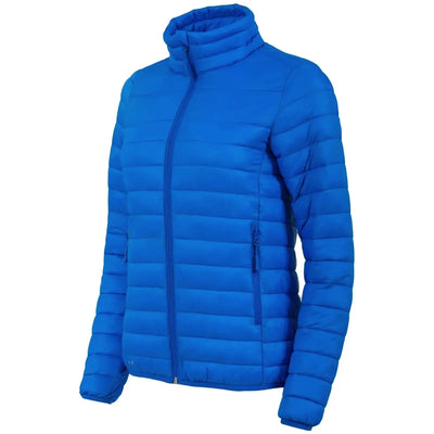 Blaue, isolierte HIGHLANDER® Isolationsjacke „Fara“ mit hohem Kragen und Frontreißverschluss.