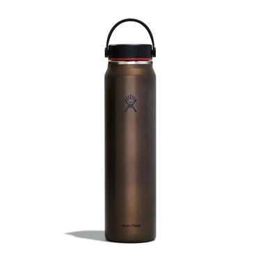 Isolierte Hydro Flask® Trail Series™-Wasserflasche aus Edelstahl mit schwarzem Deckel und Tragegriff, entwickelt für die Trail-Serie.