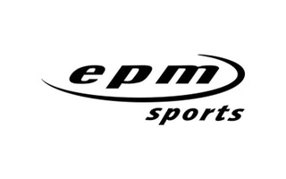 Schwarz-weißes Logo mit Schriftzug "epm sports" in dynamischem Design.