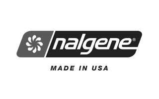 Nalgene-Markenlogo, schlicht schwarz-weiß, "Made in USA" Hinweis.