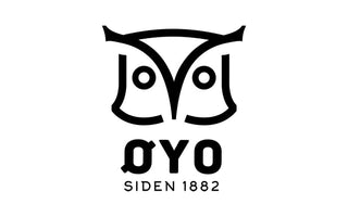 Schwarz-weißes Logo, Eulengesicht, Text "OYO SIDEN 1882".
