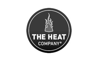 Schwarzes Logo mit Flammen-Symbol, Aufschrift "THE HEAT COMPANY".