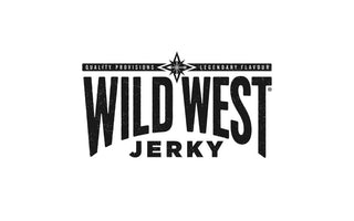 Logo mit Schriftzug "Wild West Jerky", Stern, schwarz-weißes Design.