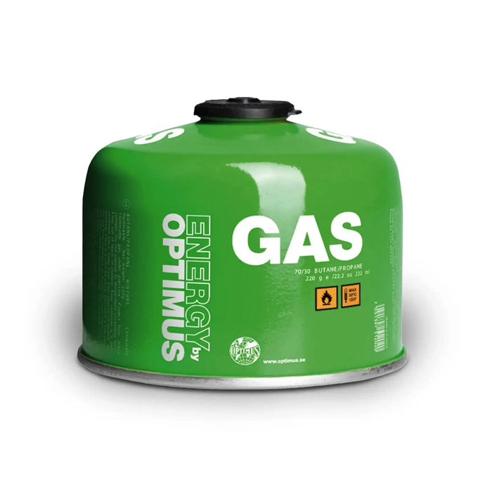 Tragbarer Optimus Gas 230g Butan grün Kanister für Optimus Outdoor-Köche.