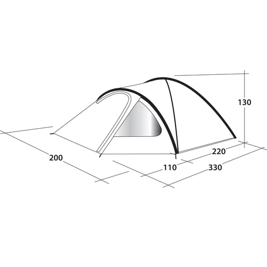 Technische Illustration des Outwell® 3-Personen Zelt - Cloud 3 Zeltes mit Abmessungen.