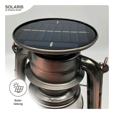 Tragbare Solaris LED Solarlaterne Vintage Ladegerät mit Warmlicht.