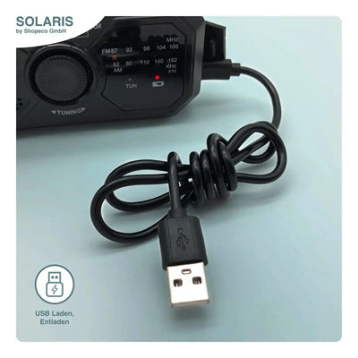 Solaris Tragbares Radio mit USB-Ladekabel und Solaris.