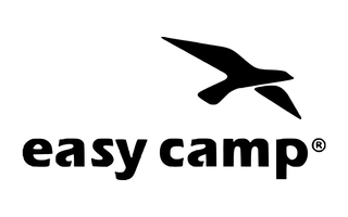 Logo von easy camp mit einem stilisierten fliegenden Vogel über dem Markennamen.