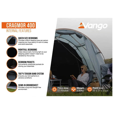 Vango™ „Cragmor 400“ Kuppelzelt, 4-Personen – Innenausstattung.